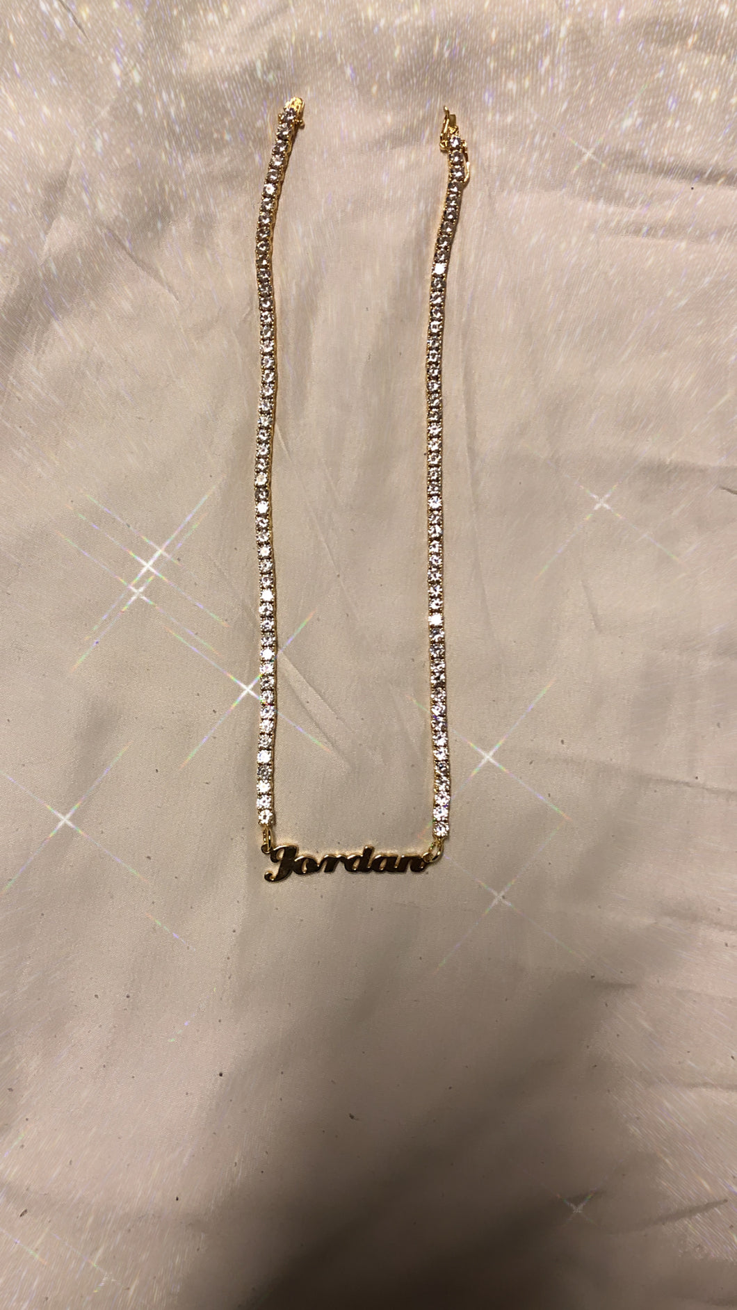 Tennis Chain Name Plate Necklace